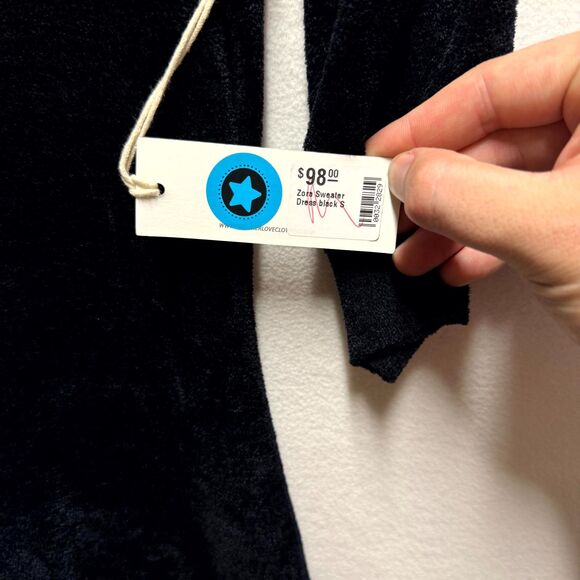 Another Love $98 Zola Sweater Dress Black Velvet Puff Sleeve Size S - Picture 5 of 11